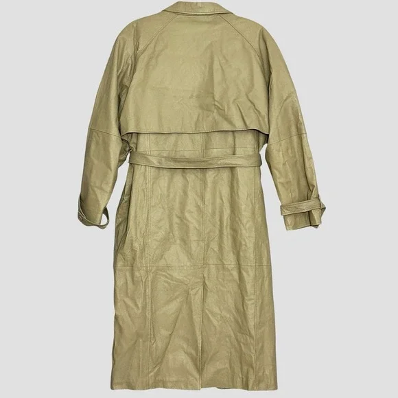VTG COUGAR Mens‎ Coat XL Beige 100% Leather Belted Trench Zip Out Lining Classic